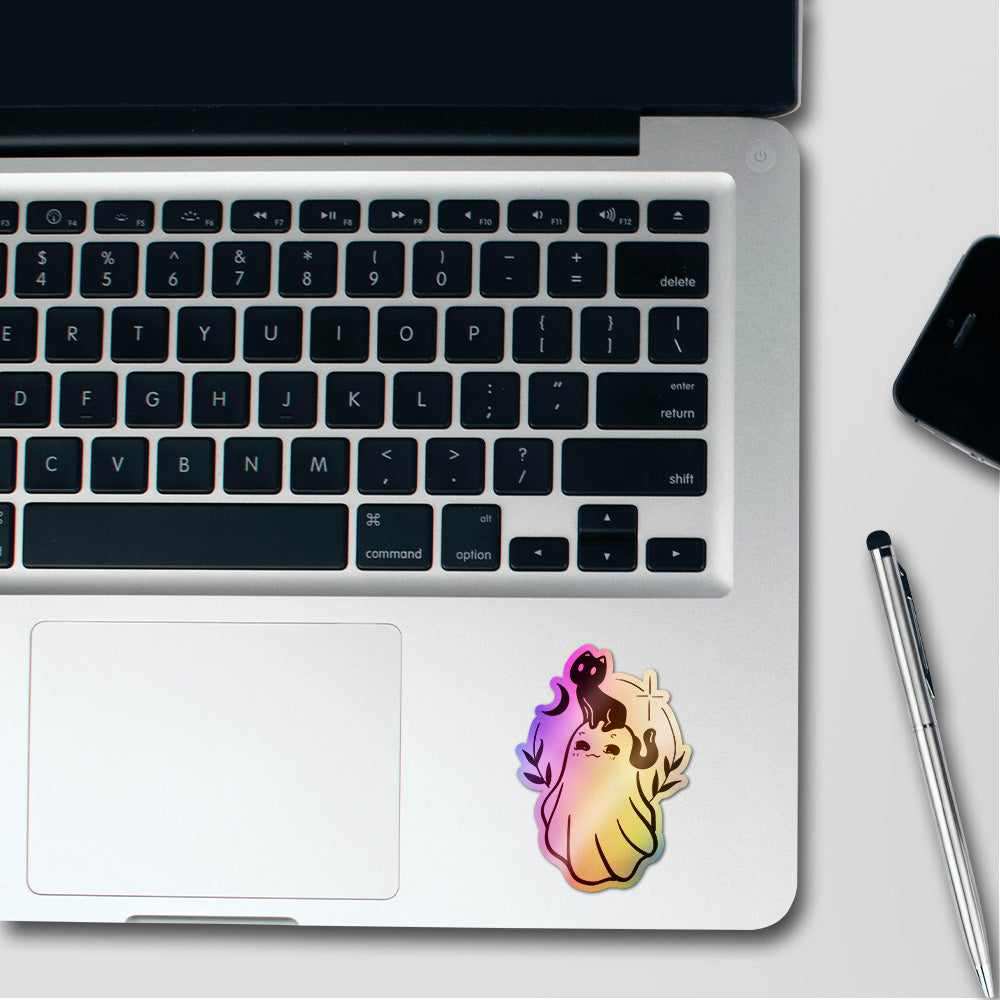 Cute Cat and Gost Holographic Stickers waterproof vinyl decal for laptop, bike, car & bottle