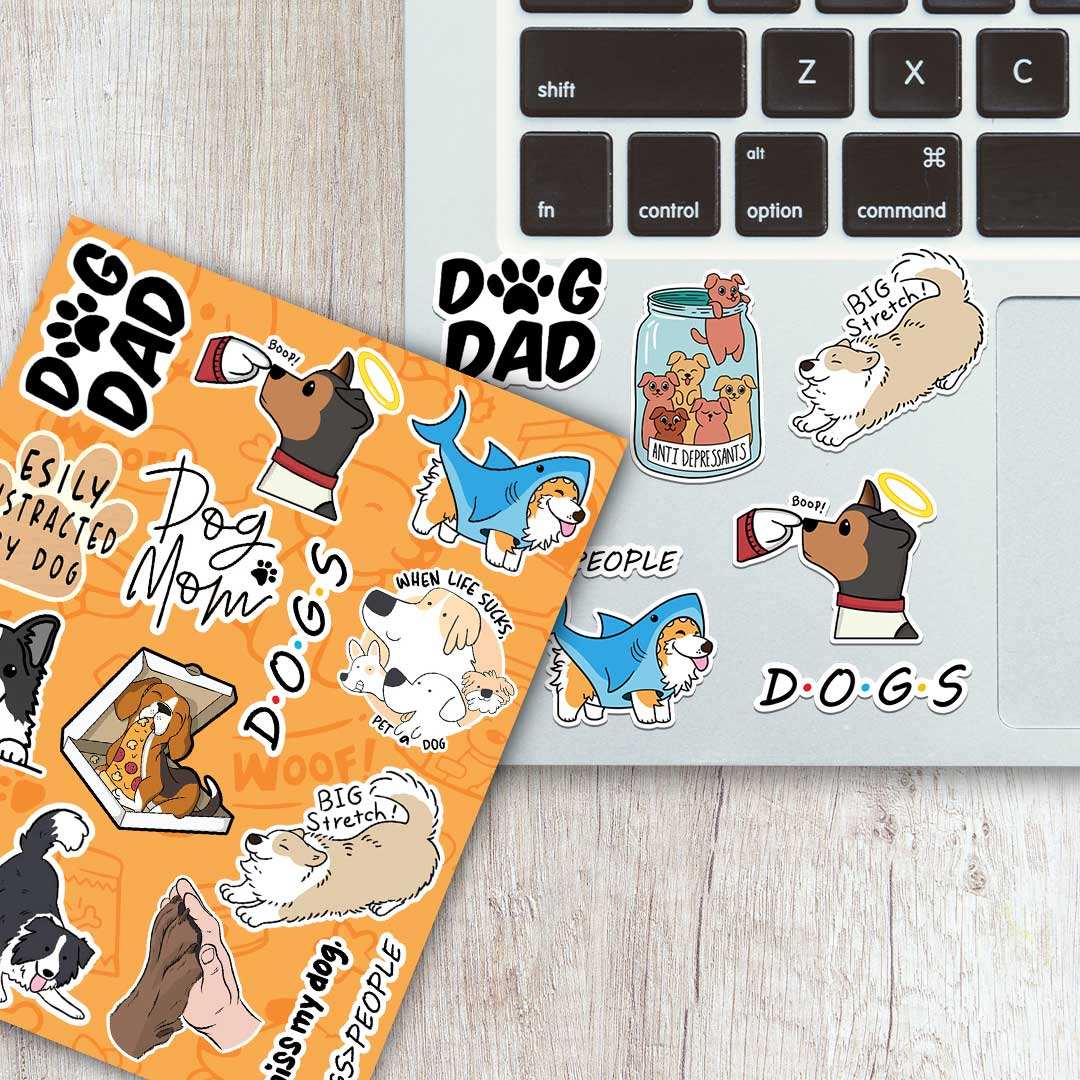 Cute Dog Mini Sticker Sheet waterproof vinyl decal for laptop, bike, car & bottle