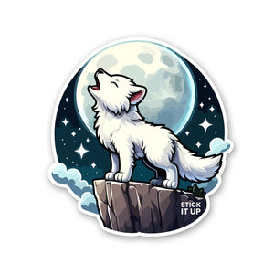 Cute White Wolf Sticker waterproof vinyl decal for laptop, bike, car & bottle