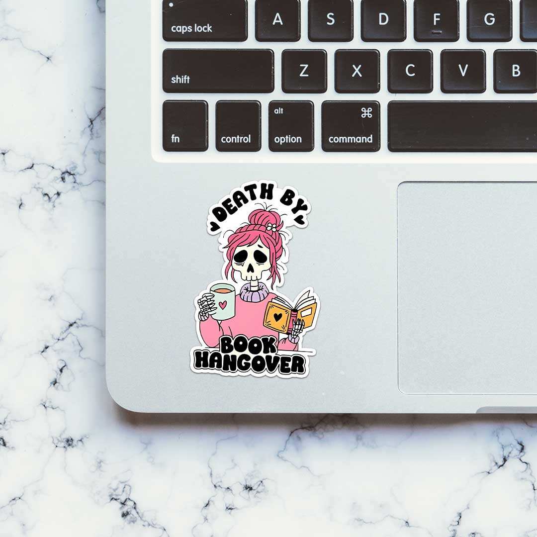 Death By Book Hangover Sticker waterproof vinyl decal for laptop, bike, car & bottle