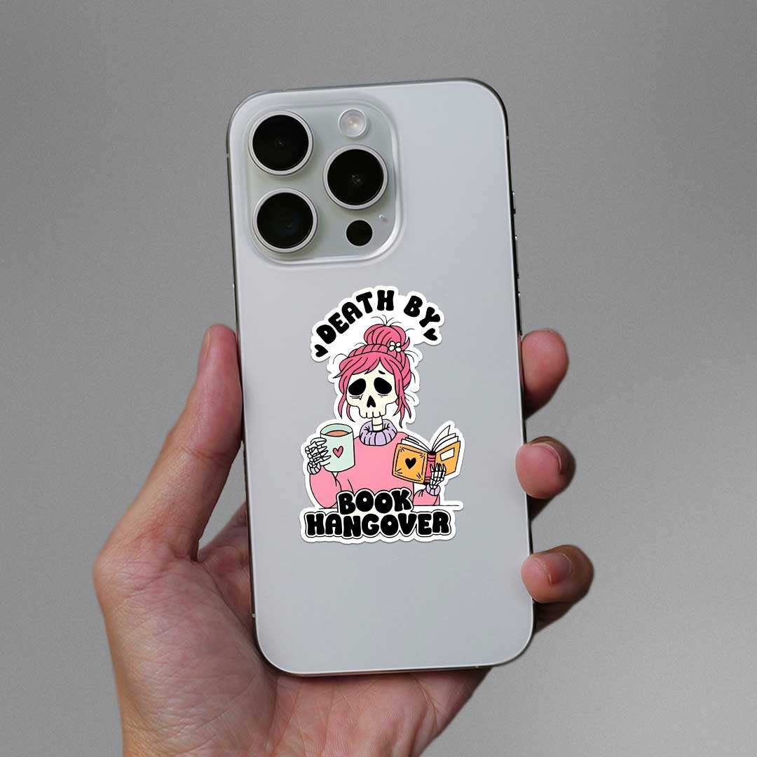 Death By Book Hangover Sticker waterproof vinyl decal for laptop, bike, car & bottle