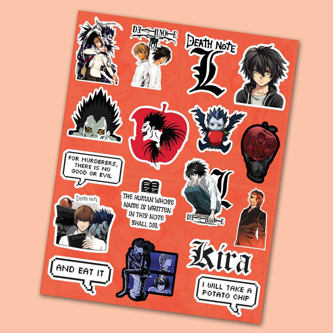 Deathnote Mini Sticker Sheet waterproof vinyl decal for laptop, bike, car & bottle