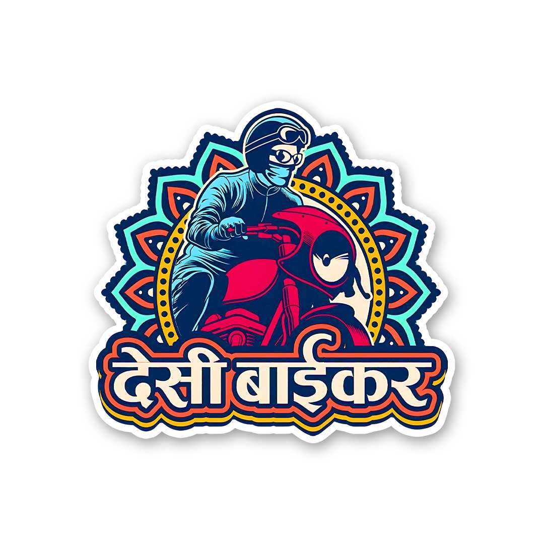 Desi Biker Sticker waterproof vinyl decal for laptop, bike, car & bottle