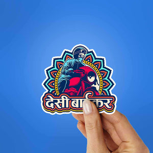 Desi Biker Sticker waterproof vinyl decal for laptop, bike, car & bottle