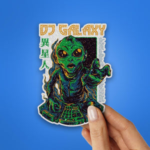 Dj Galaxy Glitter Sticker waterproof vinyl decal for laptop, bike, car & bottle