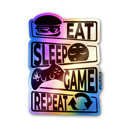 Eat Sleep Game Repeat Holographic Stickers waterproof vinyl decal for laptop, bike, car & bottle