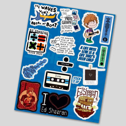 ED SHEERAN mini sticker sheet waterproof vinyl decal for laptop, bike, car & bottle