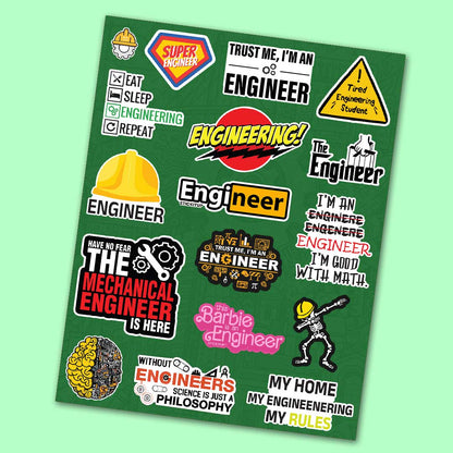 Engineering Sticker Sheet waterproof vinyl decal for laptop, bike, car & bottle