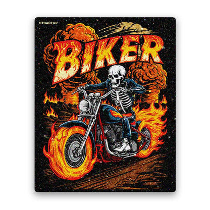 Flaming Skeleton Biker Glitter Sticker - Glitter Stickers | STICK IT UP