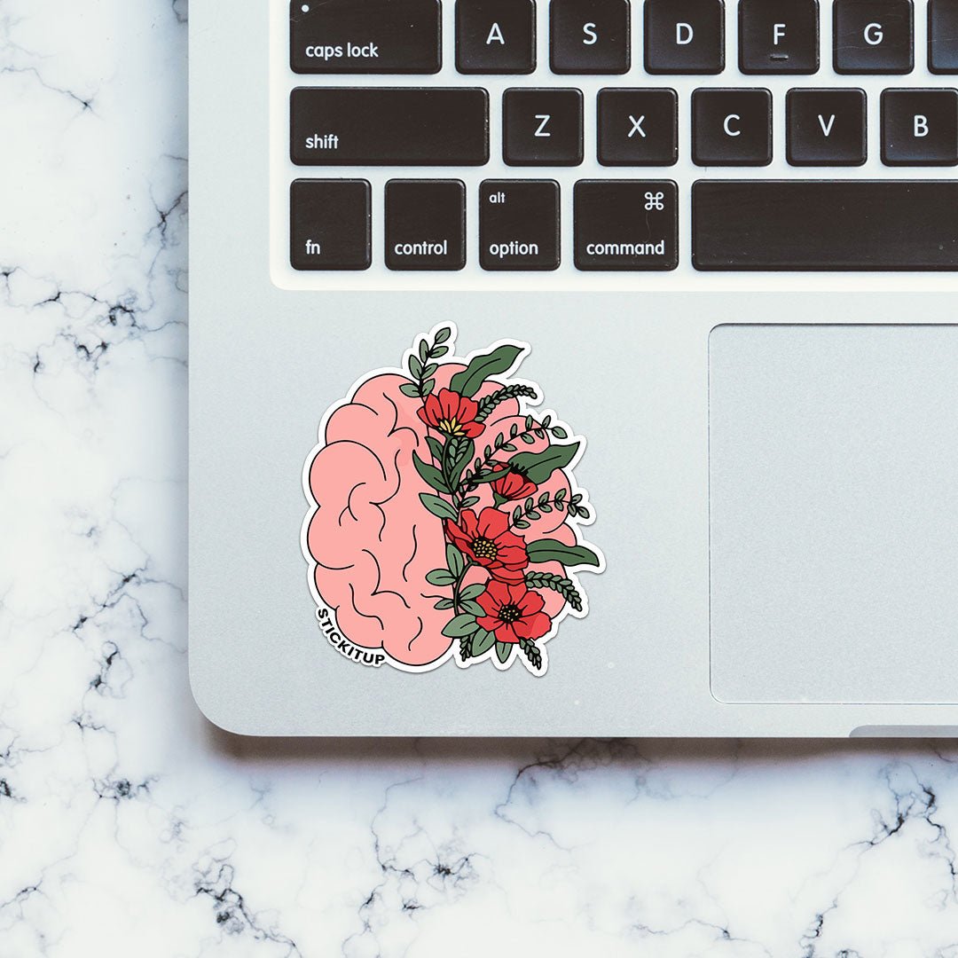 Floral Brain Sticker waterproof vinyl decal for laptop, bike, car & bottle