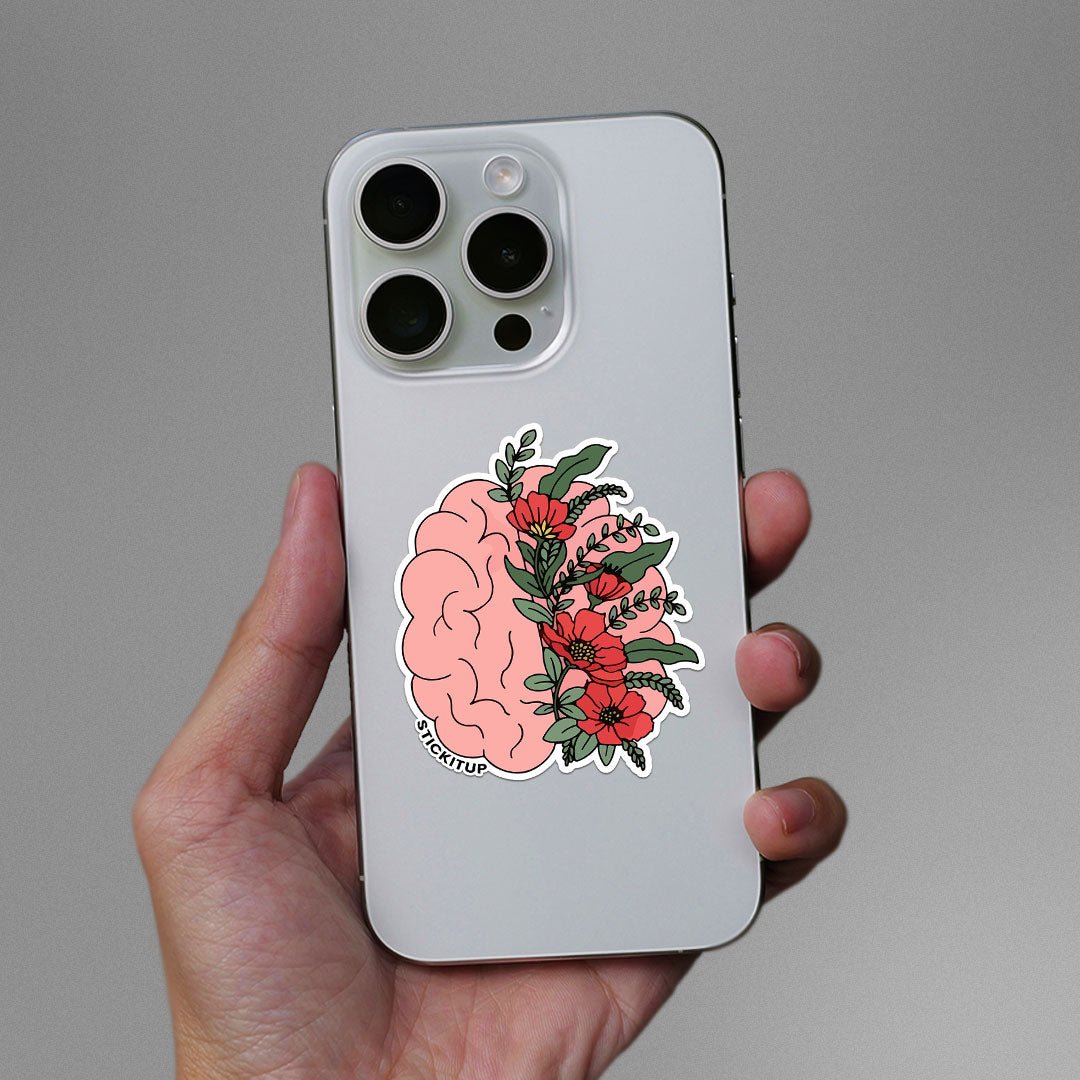 Floral Brain Sticker waterproof vinyl decal for laptop, bike, car & bottle
