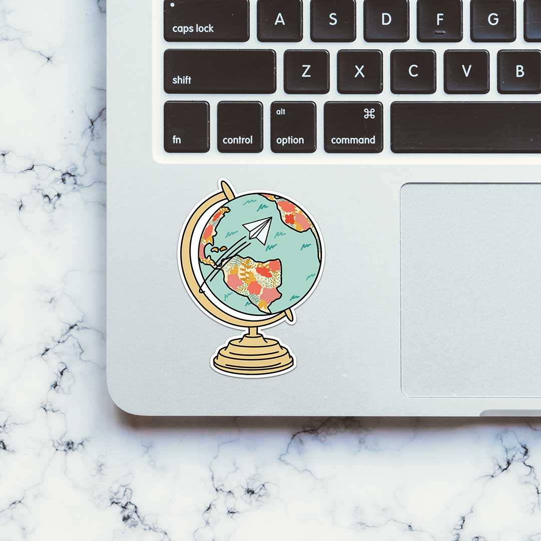 Floral World Map Sticker waterproof vinyl decal for laptop, bike, car & bottle