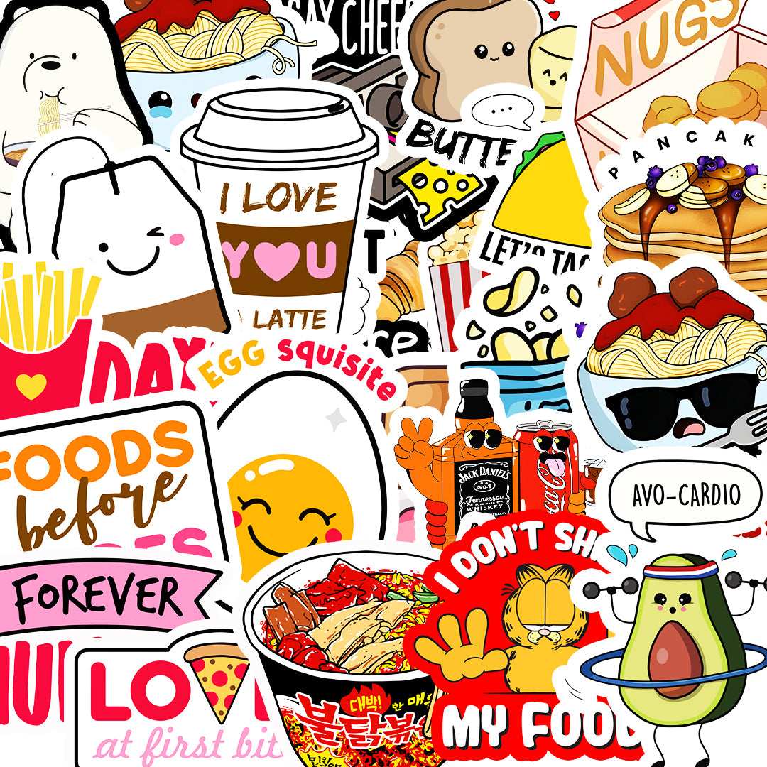 Food Sticker Packs [50 sticker] waterproof vinyl decal for laptop, bike, car & bottle