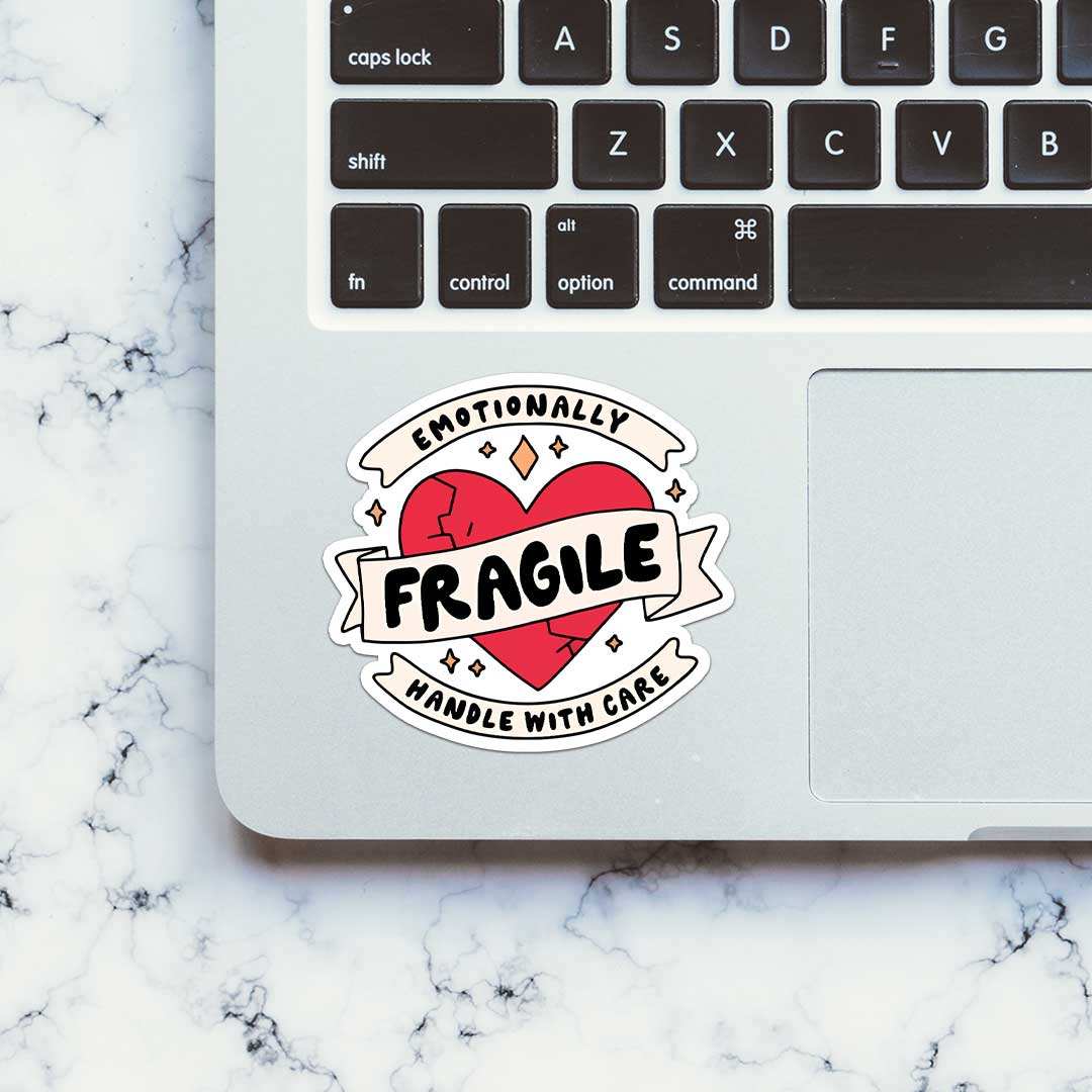 Fragile Handle With Care Sticker waterproof vinyl decal for laptop, bike, car & bottle