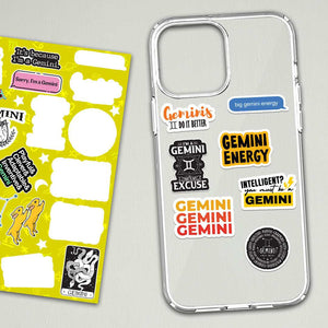 Gemini Mini Stickers Sheet waterproof vinyl decal for laptop, bike, car & bottle