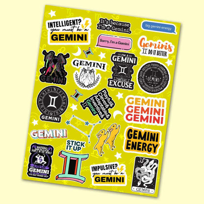 Gemini Mini Stickers Sheet waterproof vinyl decal for laptop, bike, car & bottle