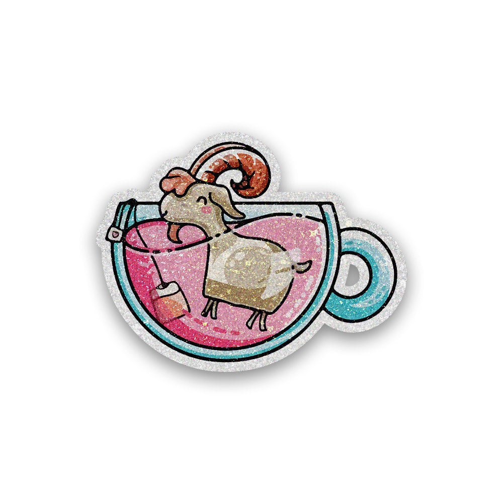 Goat Tea Glitter Sticker waterproof vinyl decal for laptop, bike, car & bottle