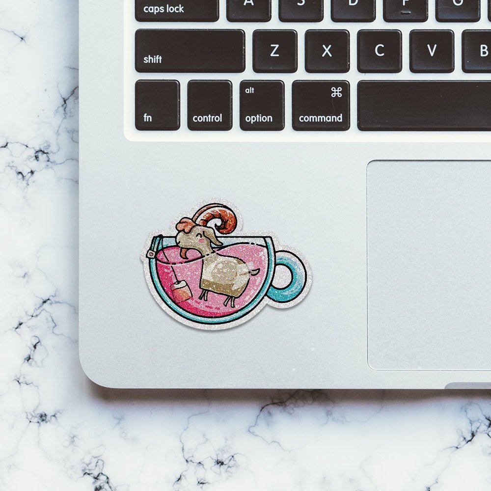 Goat Tea Glitter Sticker waterproof vinyl decal for laptop, bike, car & bottle