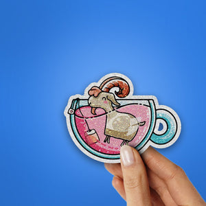 Goat Tea Glitter Sticker waterproof vinyl decal for laptop, bike, car & bottle