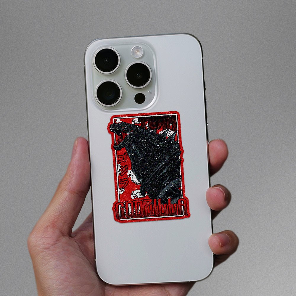 Godzilla Majestic Black & Red Glitter Sticker waterproof vinyl decal for laptop, bike, car & bottle