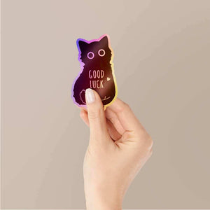 Good Luck Cat Holographic Stickers waterproof vinyl decal for laptop, bike, car & bottle