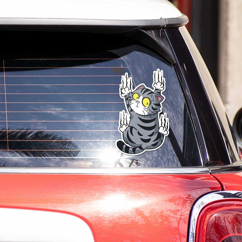 Grey Cat Bumper Sticker waterproof vinyl decal for laptop, bike, car & bottle