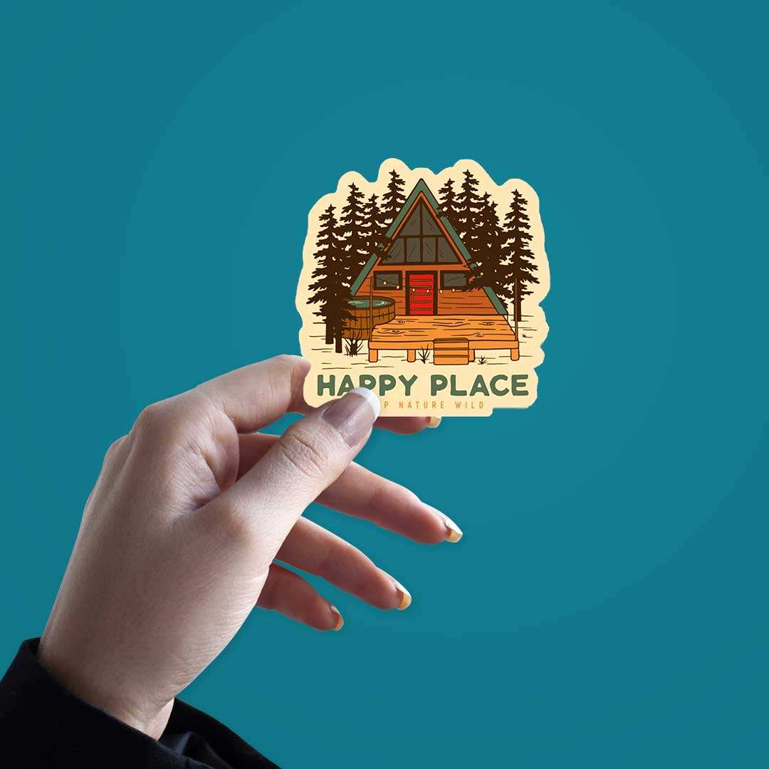 Happy Place Sticker waterproof vinyl decal for laptop, bike, car & bottle