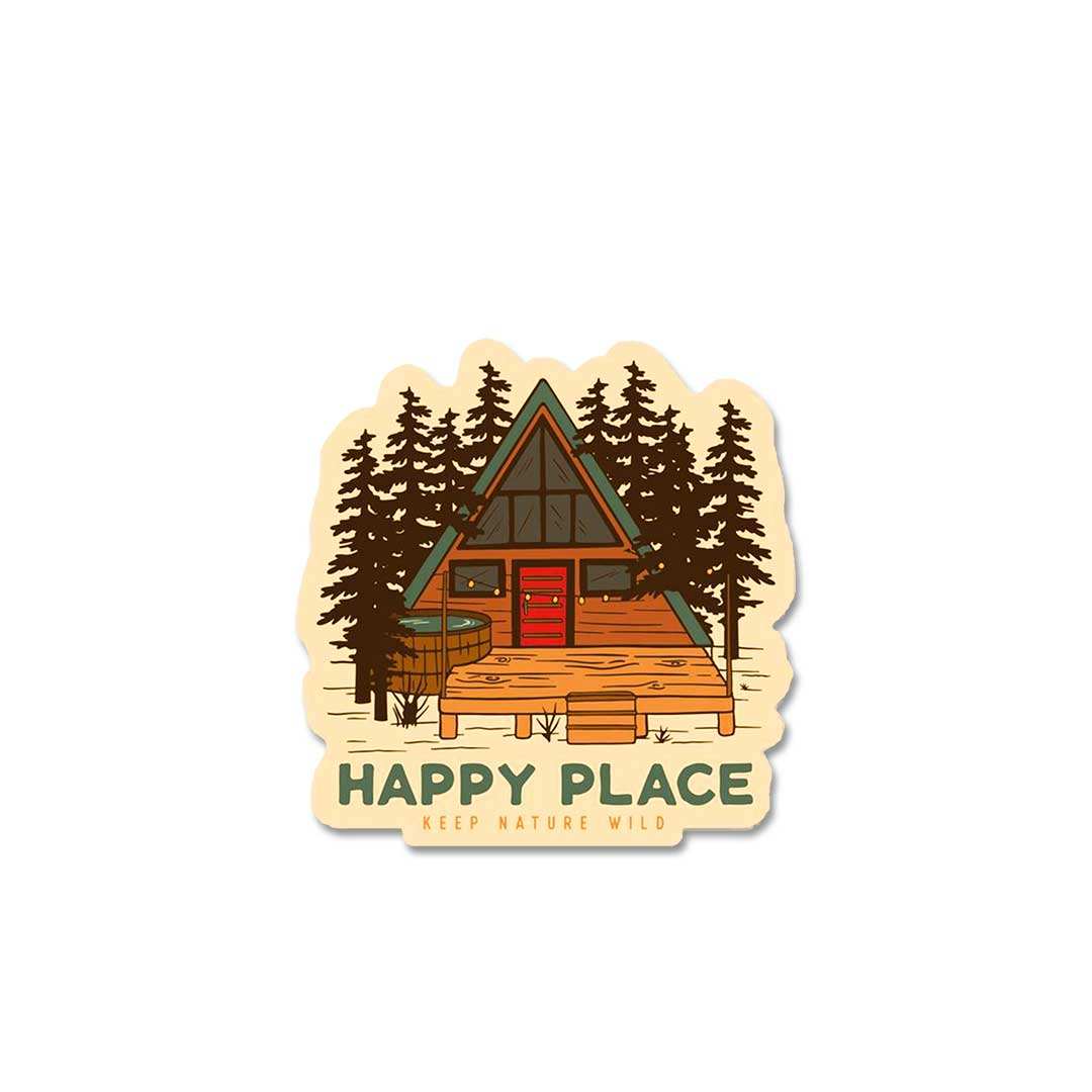 Happy Place Sticker waterproof vinyl decal for laptop, bike, car & bottle