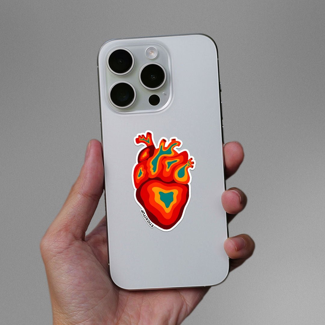 HEART ON FIRE Sticker waterproof vinyl decal for laptop, bike, car & bottle