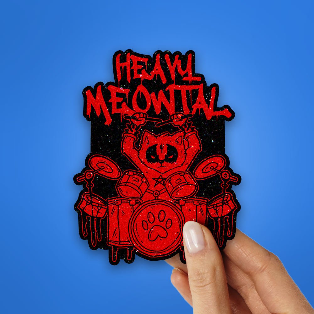 Heavy Meowtals Glitter Sticker waterproof vinyl decal for laptop, bike, car & bottle