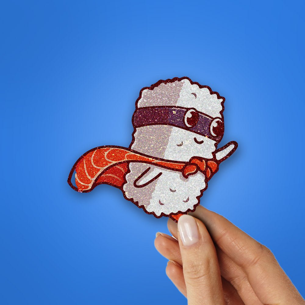 Hero Sushi Glitter Sticker waterproof vinyl decal for laptop, bike, car & bottle