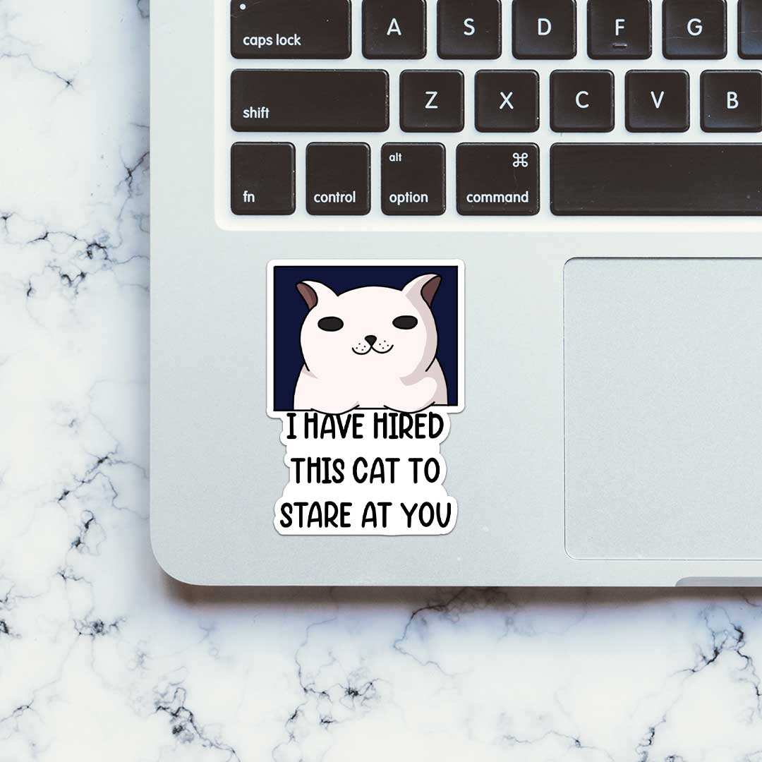 Hired This Cat Sticker waterproof vinyl decal for laptop, bike, car & bottle