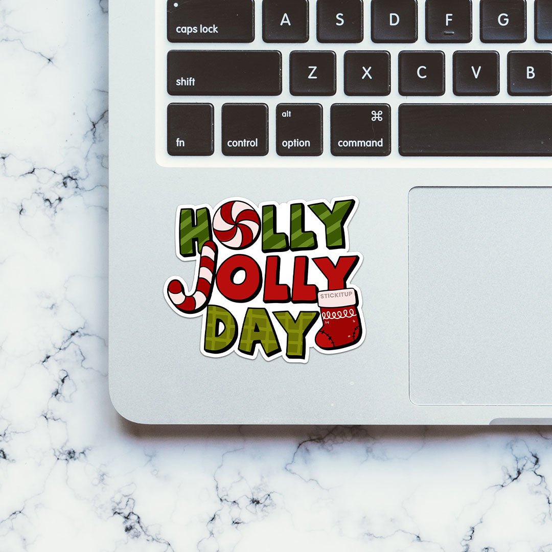 Holly Jolly Day Sticker waterproof vinyl decal for laptop, bike, car & bottle