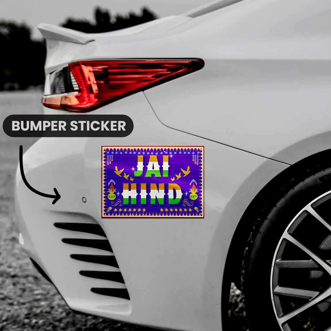 Jai Hind Bumper Sticker waterproof vinyl decal for laptop, bike, car & bottle