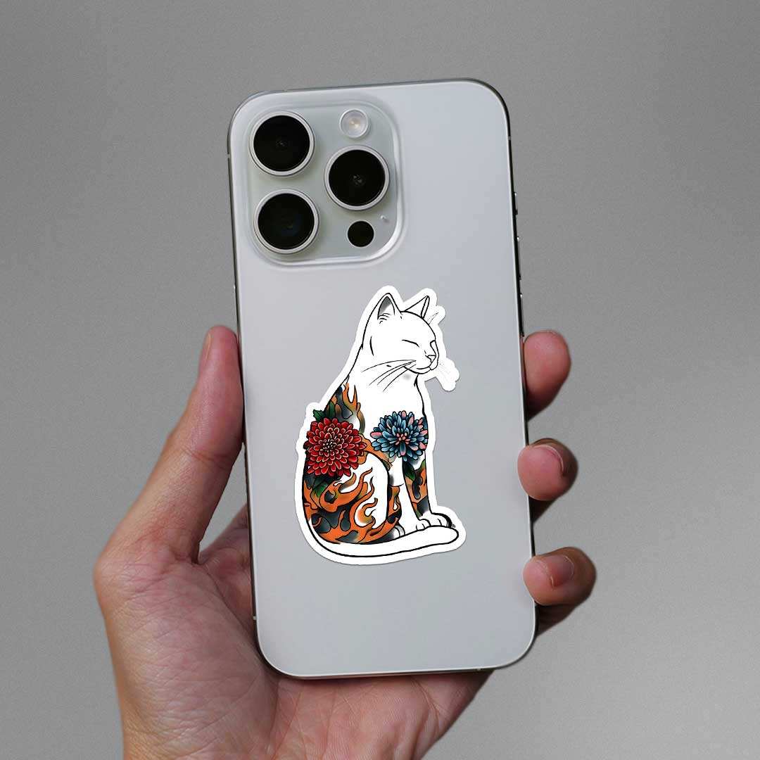 Japenese Cat Sticker waterproof vinyl decal for laptop, bike, car & bottle