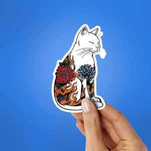 Japenese Cat Sticker waterproof vinyl decal for laptop, bike, car & bottle