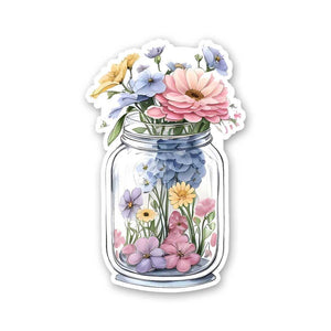 Jar Filled With Flowers Sticker waterproof vinyl decal for laptop, bike, car & bottle
