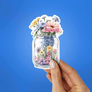 Jar Filled With Flowers Sticker waterproof vinyl decal for laptop, bike, car & bottle