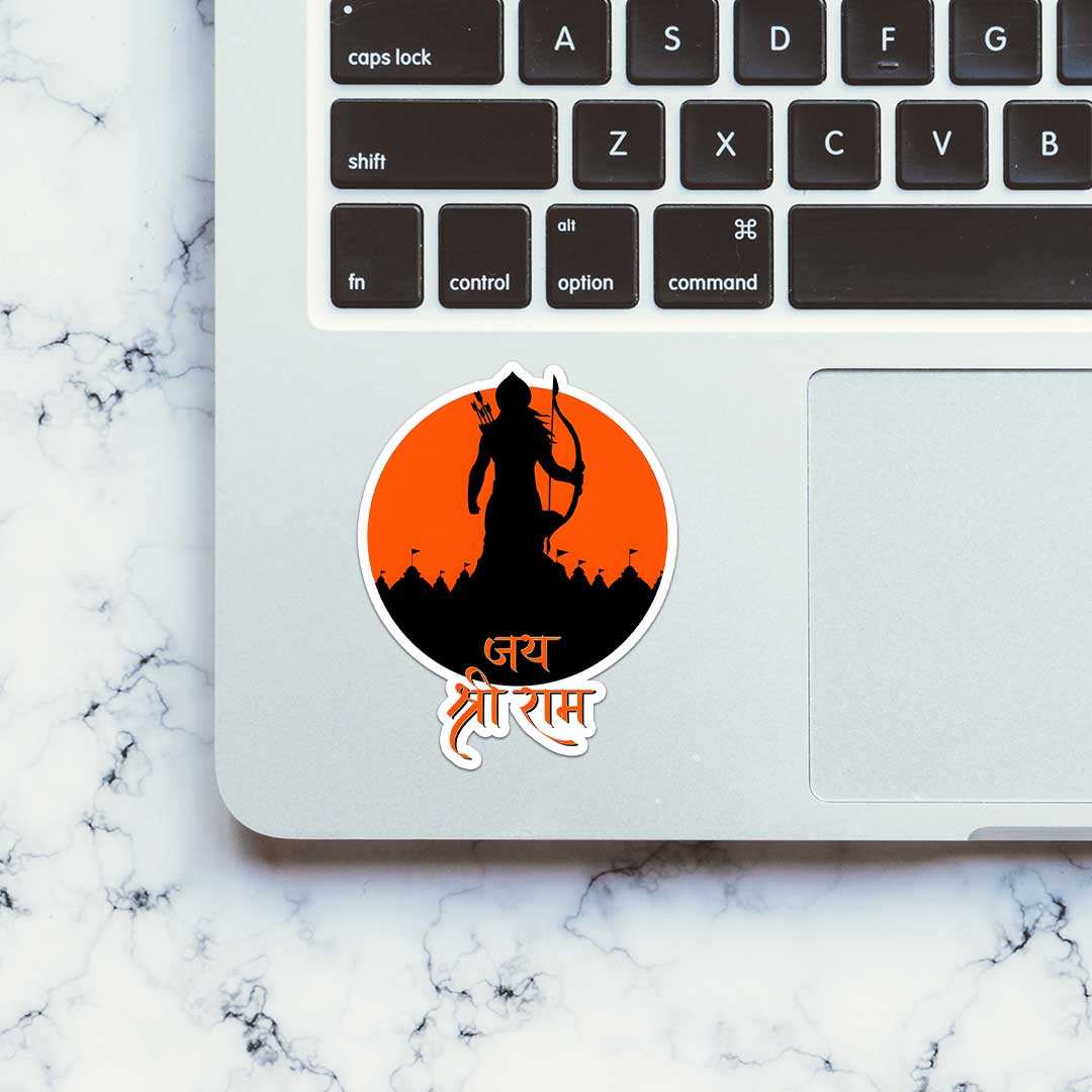 Jay Shree Ram 0.1 Sticker waterproof vinyl decal for laptop, bike, car & bottle