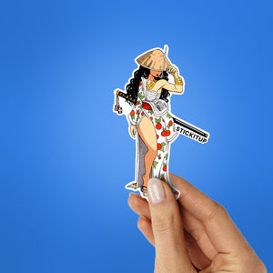 Katana Girl Sticker waterproof vinyl decal for laptop, bike, car & bottle