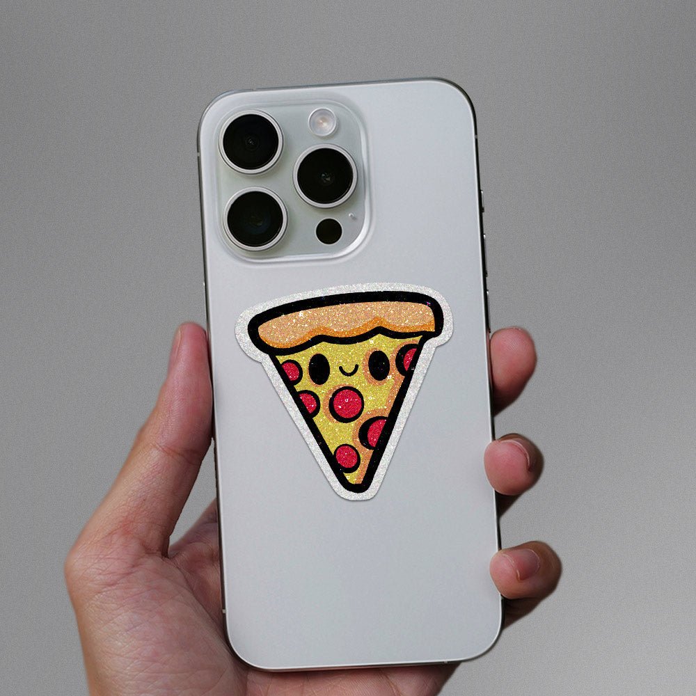 Kawaii Pizza Glitter Sticker waterproof vinyl decal for laptop, bike, car & bottle