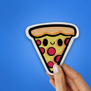 Kawaii Pizza Glitter Sticker waterproof vinyl decal for laptop, bike, car & bottle