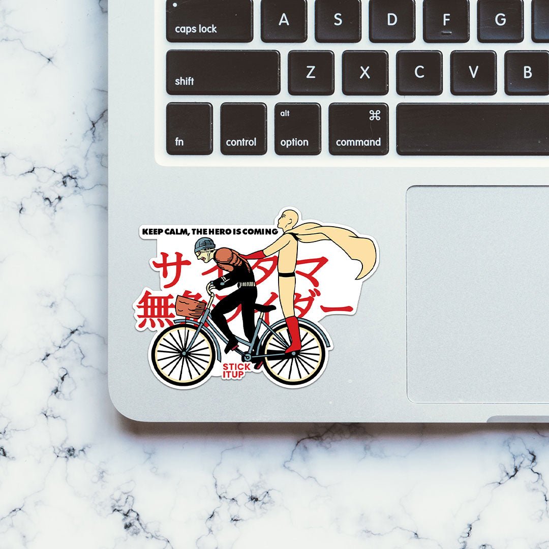 Keep Calm The Hero Is Coming Sticker waterproof vinyl decal for laptop, bike, car & bottle