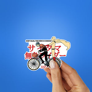 Keep Calm The Hero Is Coming Sticker waterproof vinyl decal for laptop, bike, car & bottle