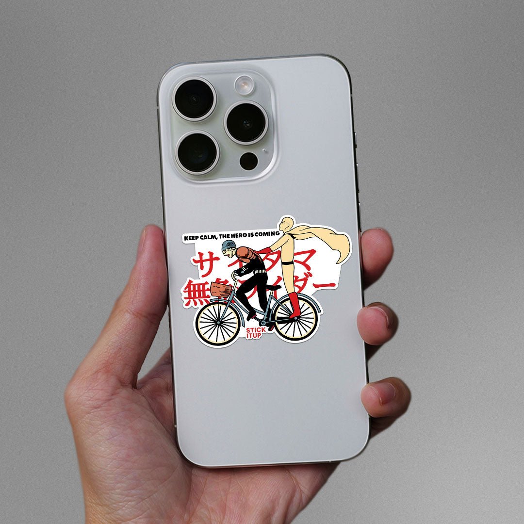 Keep Calm The Hero Is Coming Sticker waterproof vinyl decal for laptop, bike, car & bottle