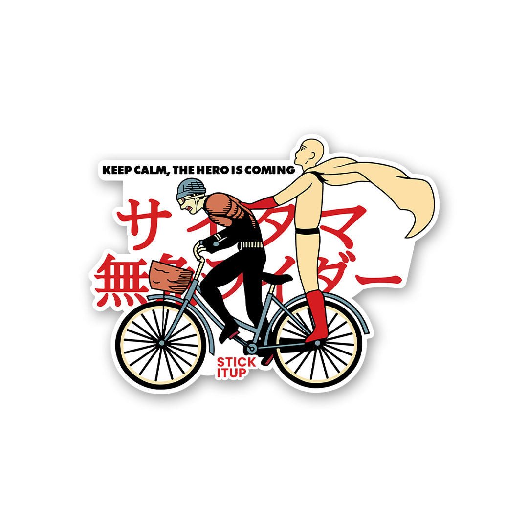 Keep Calm The Hero Is Coming Sticker waterproof vinyl decal for laptop, bike, car & bottle
