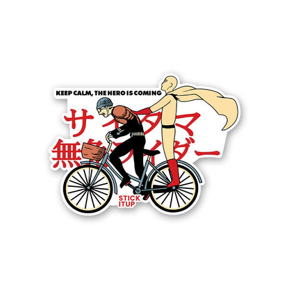 Keep Calm The Hero Is Coming Sticker waterproof vinyl decal for laptop, bike, car & bottle