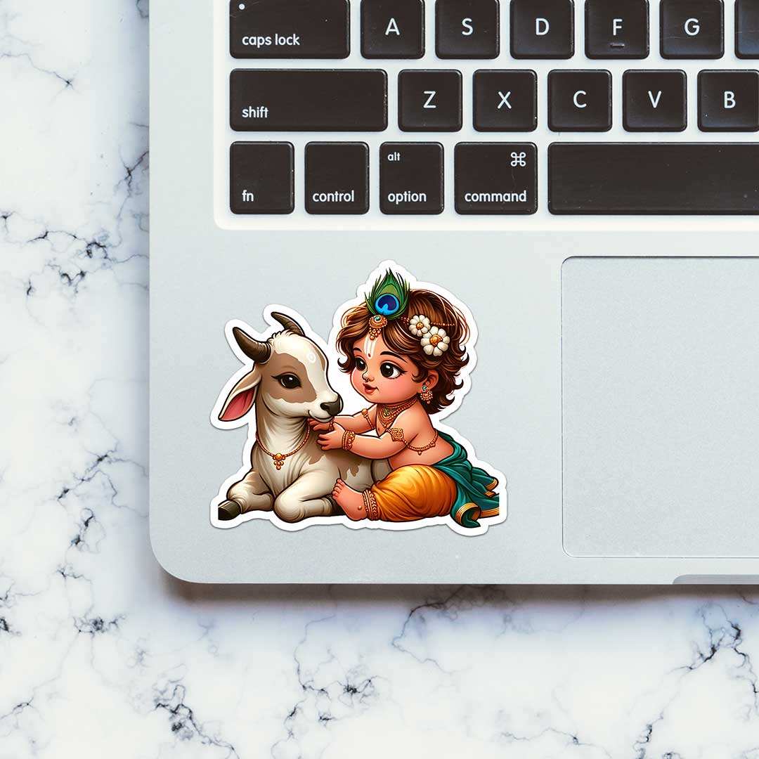 Krishna And Cow 0.1 Sticker - STICK IT UP