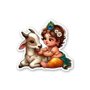 Krishna And Cow 0.1 Sticker waterproof vinyl decal for laptop, bike, car & bottle