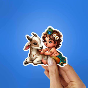 Krishna And Cow 0.1 Sticker waterproof vinyl decal for laptop, bike, car & bottle